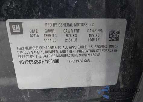 2015 Chevrolet Cruze 2Lt Auto z USA, uszkodzony, nr VIN 1G1PE5SBXF7196498